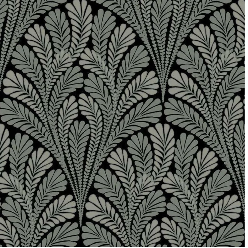 2 Double Rolls of Shell Damask Wallpaper in Black / Glint. #2